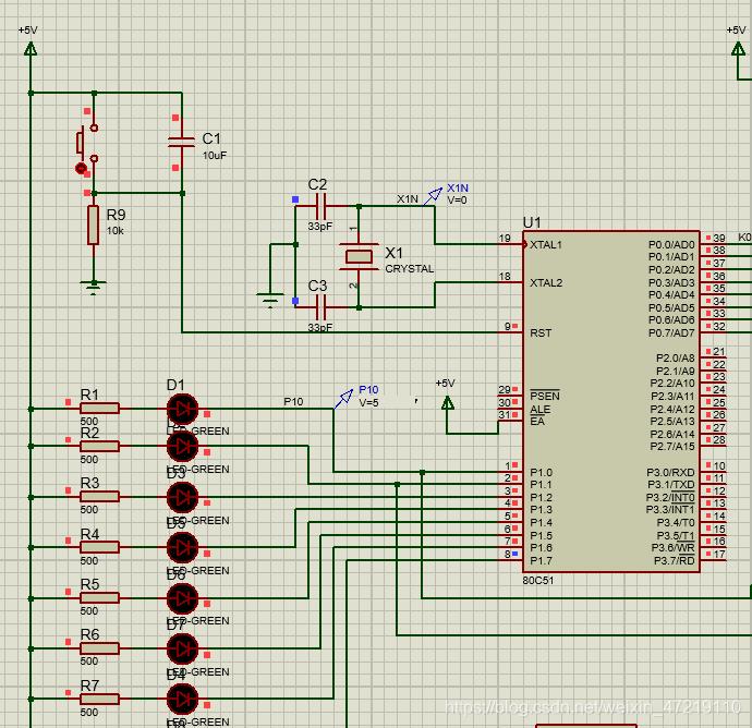 proteus仿真灯不亮只有红点蓝点